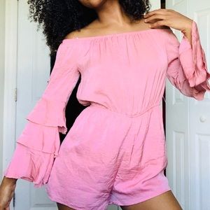 Pink ruffled sleeve romper